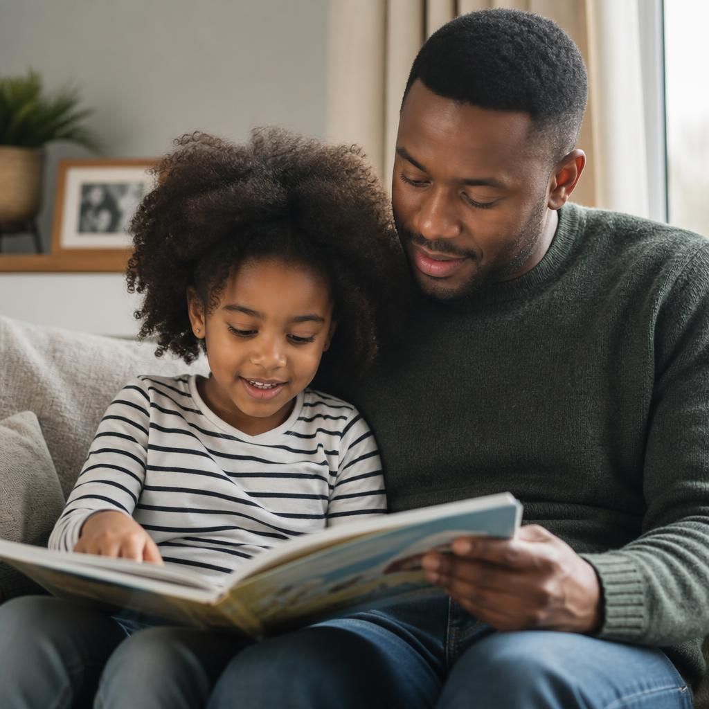 Adult and child looking at a book together