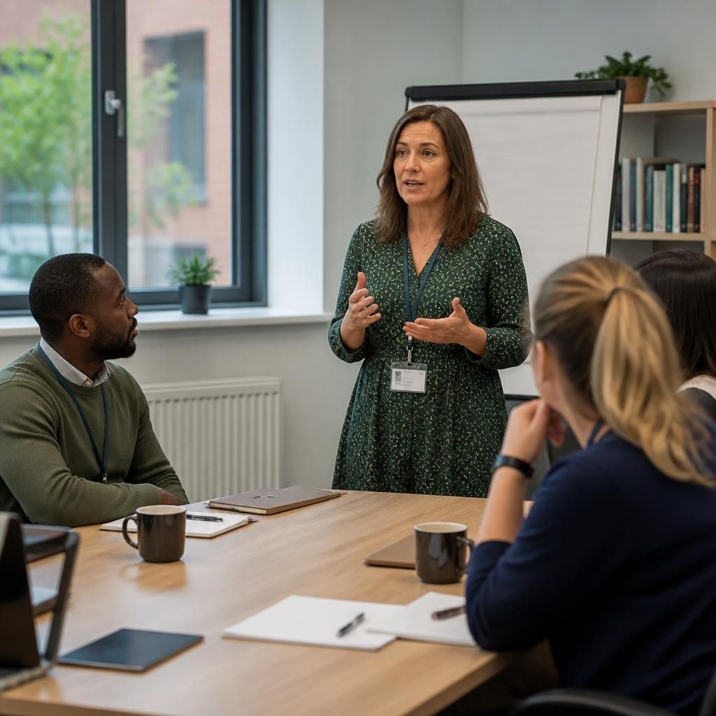 Foster carers taking part in a group training session with a trainer