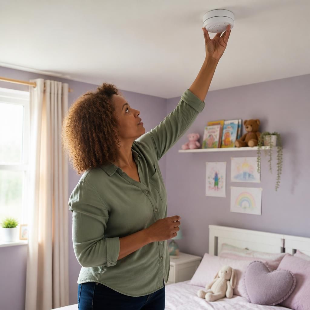 Foster carer checking a smoke alarm in a child’s bedroom