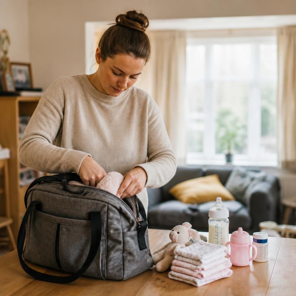 Foster carer preparing an infant’s bag for supervised family contact