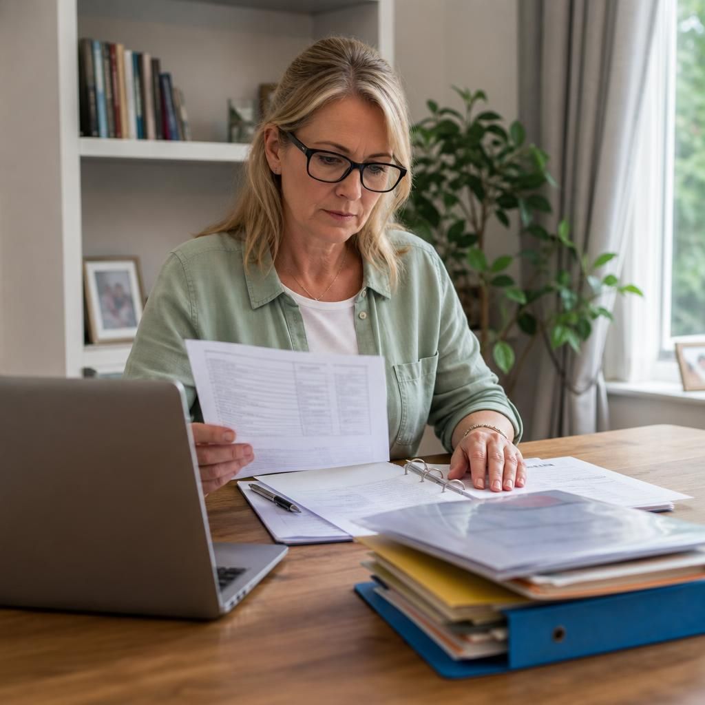 Foster carer reviewing a payment statement beside placement records