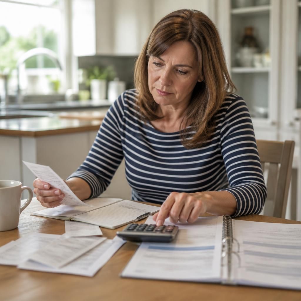 Foster carer reviewing receipts and payment records at a table