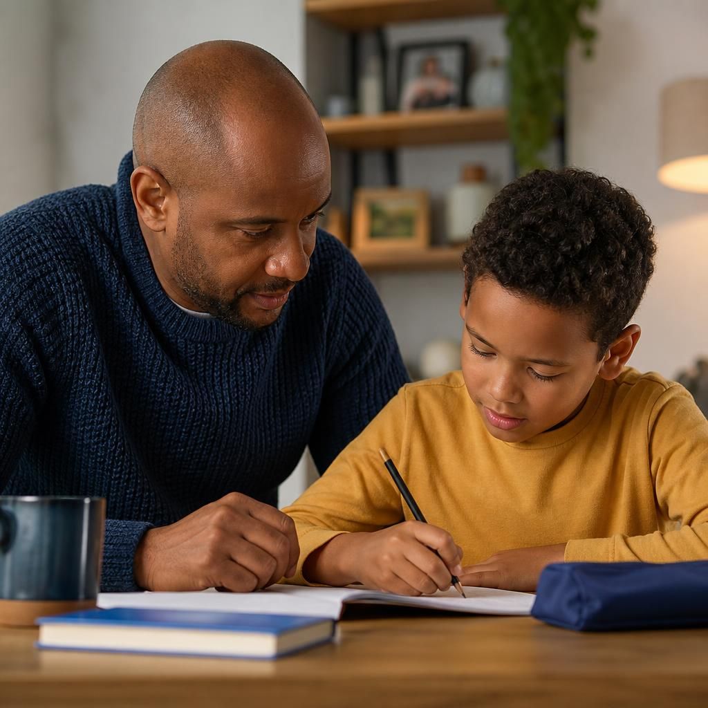 A foster carer and child taking part in a quiet shared activity