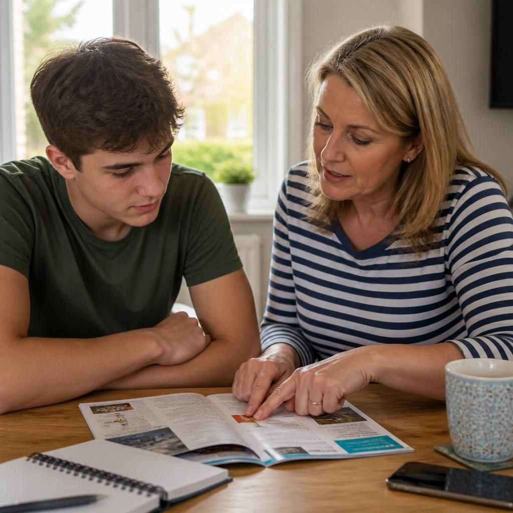 Teenager and foster carer looking at information about future plans