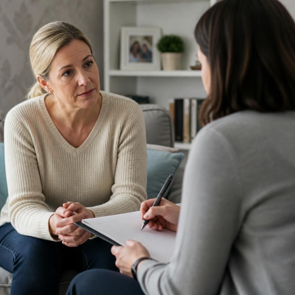 Foster carer speaking with a supervising social worker during a placement review