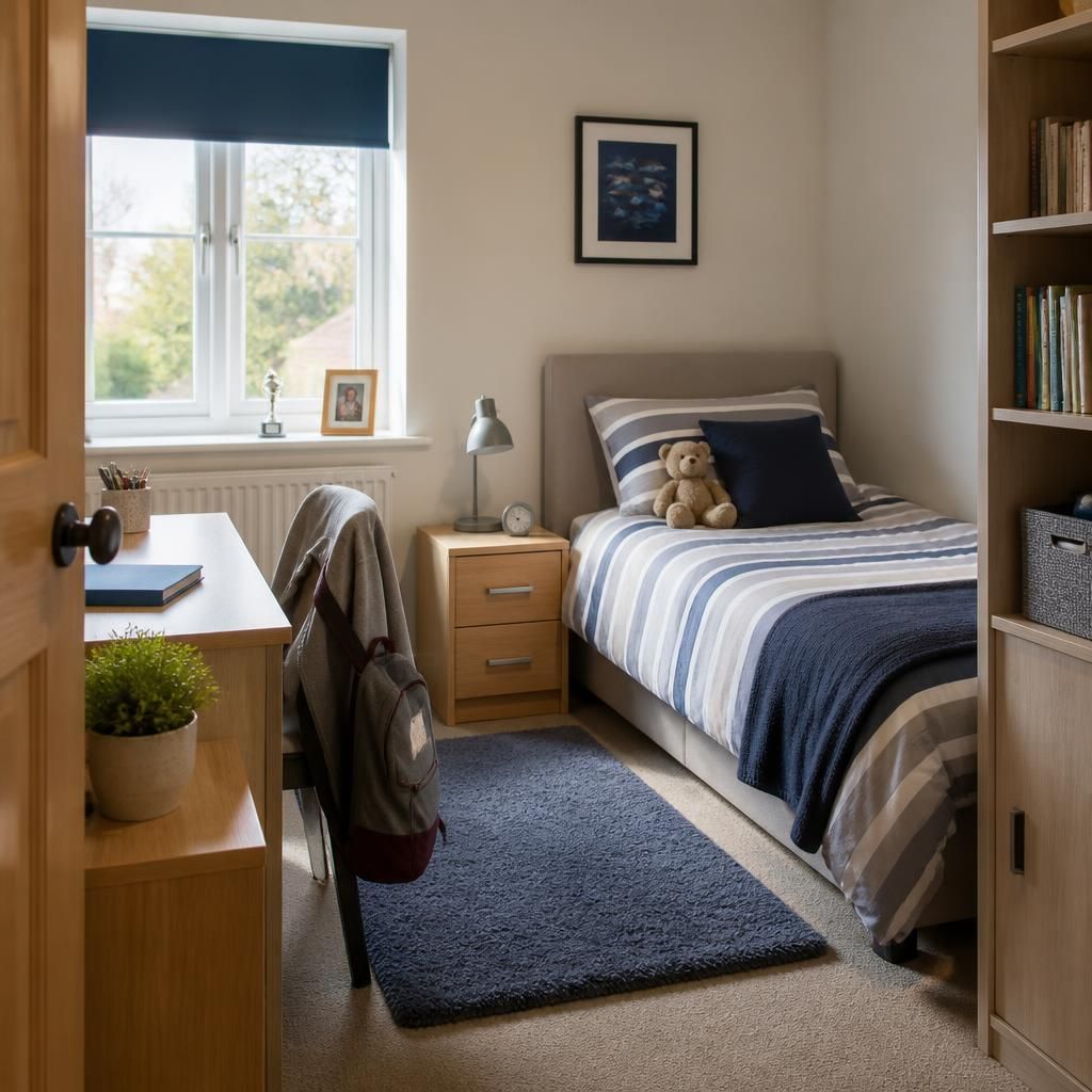 A suitably furnished bedroom prepared for a foster child