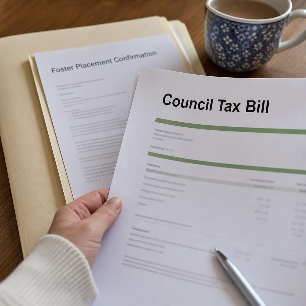 Council tax bill beside paperwork confirming a foster placement