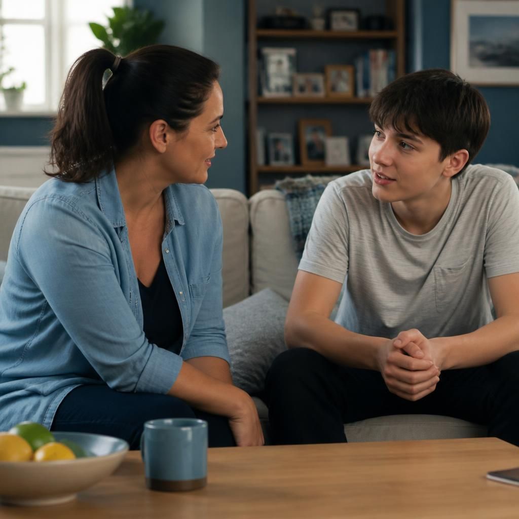 Foster carer speaking with a young person in a family home