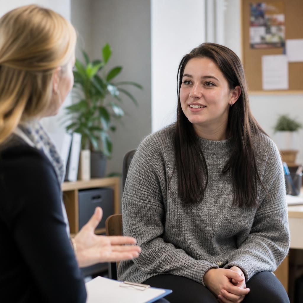 Young adult speaking with a social worker about fostering