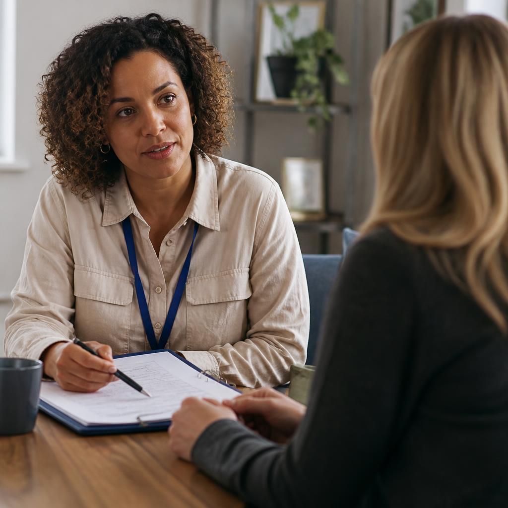 Social worker discussing a foster placement with a prospective carer