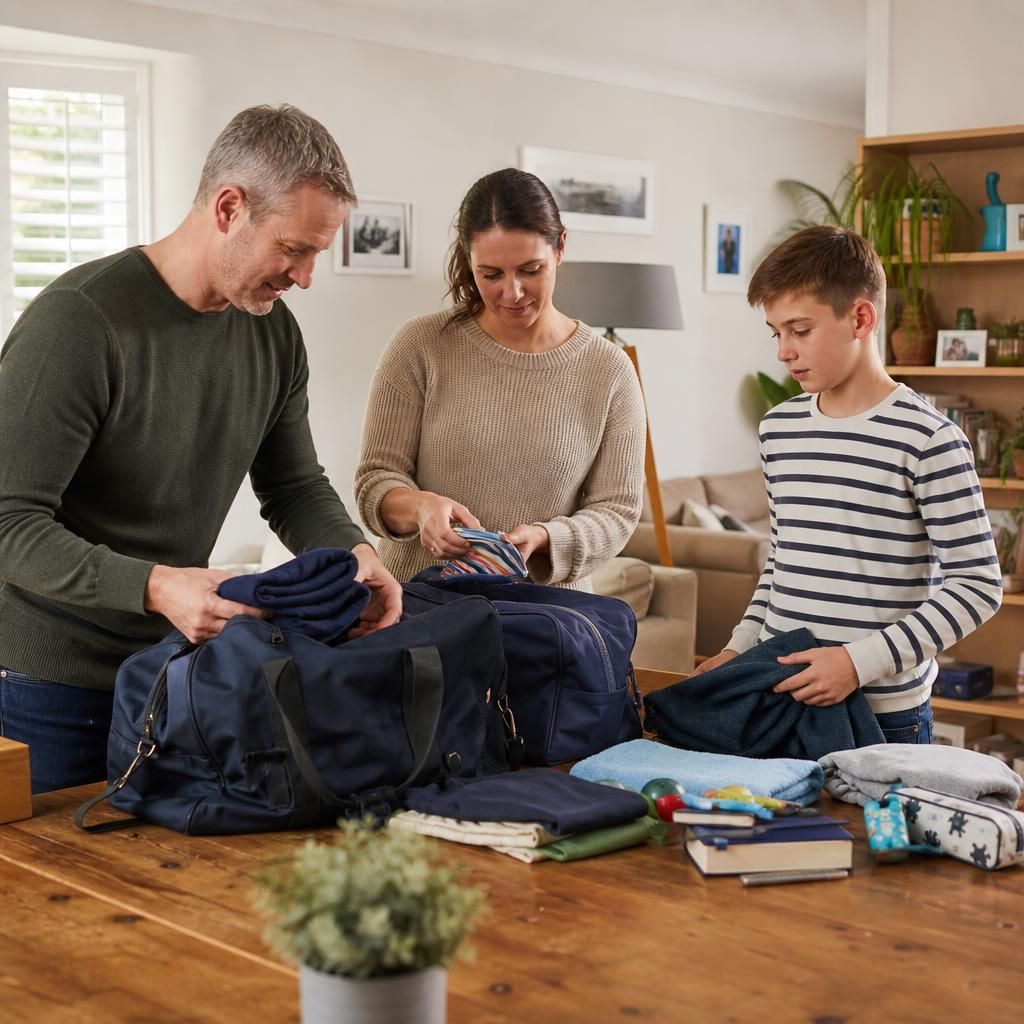 Family members preparing a calm, welcoming space for temporary emergency foster care