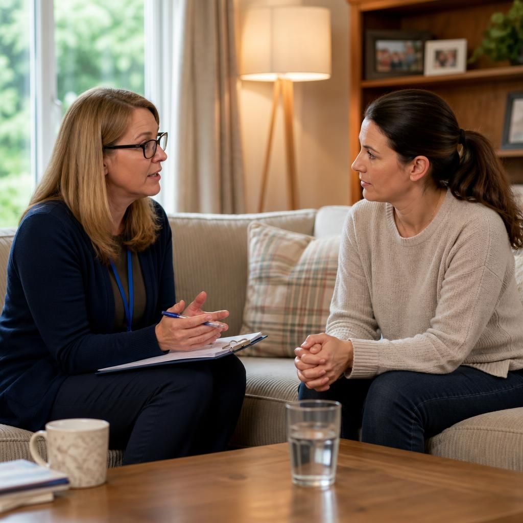 Foster carer discussing a proposed placement with a social worker