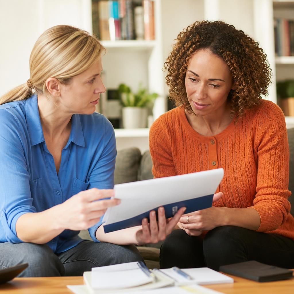 Foster carer discussing training materials with a supervising social worker
