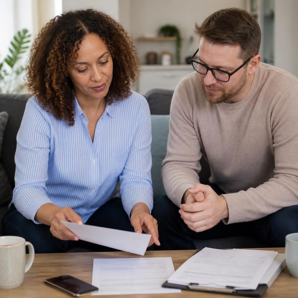 Foster carer reviewing tenancy documents at home with a housing adviser