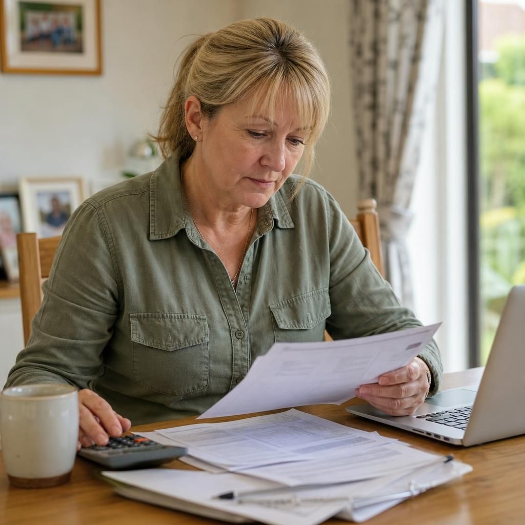 Foster carer organising council tax documents at home