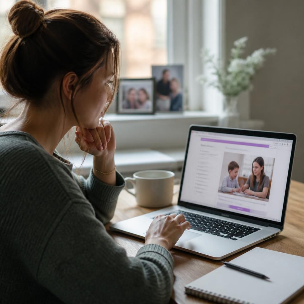 Prospective foster carer completing an online training module on a laptop