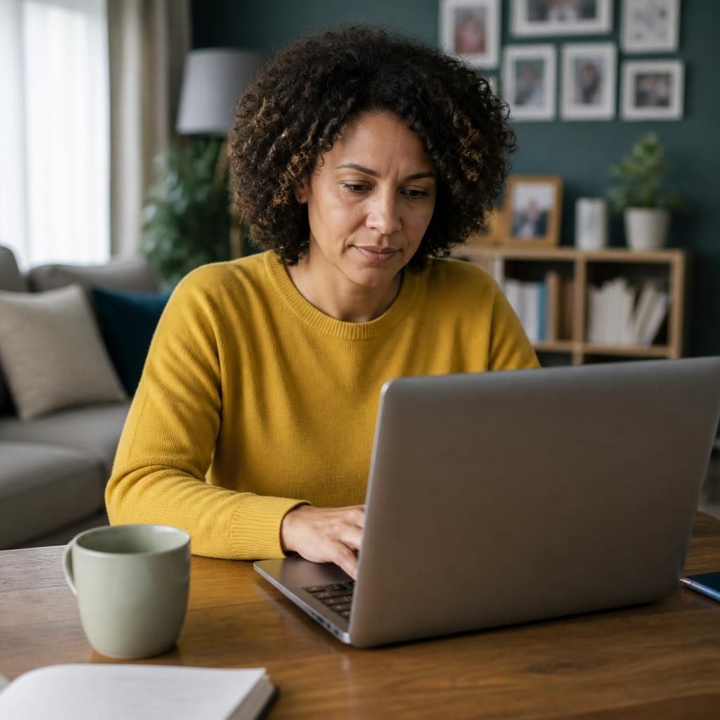 Person completing an online foster training module on a laptop at home