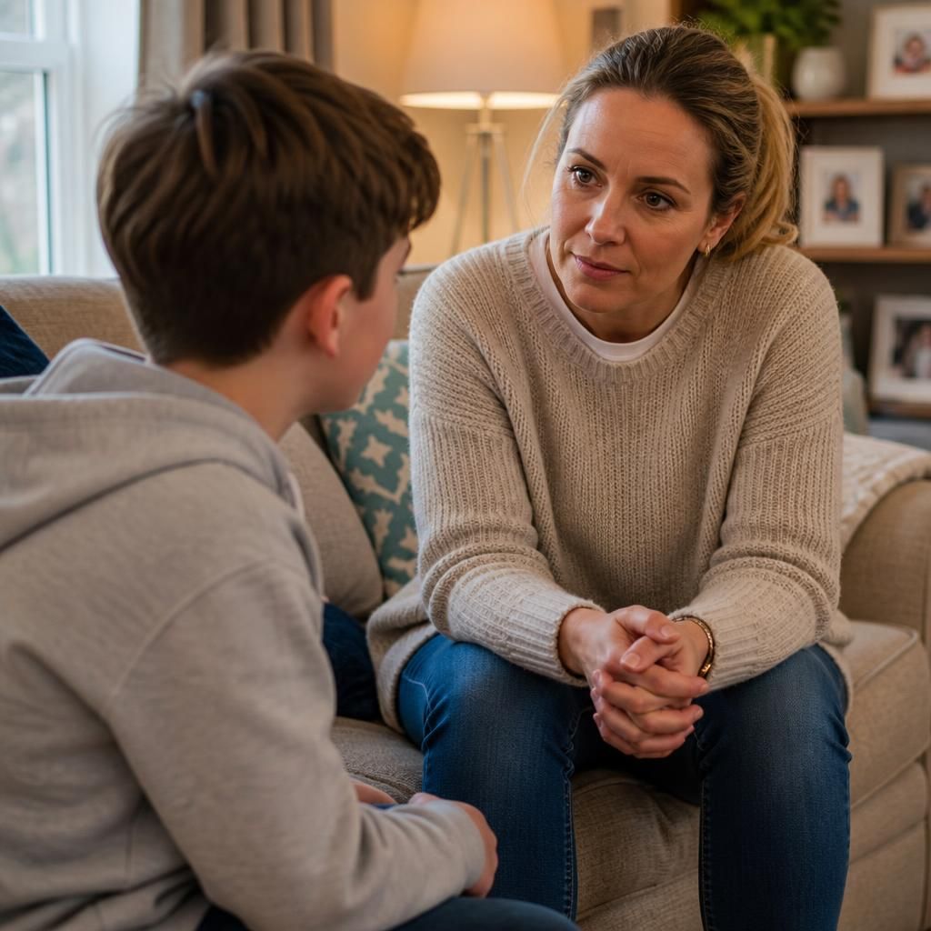 Foster carer listening to a child during a conversation at home