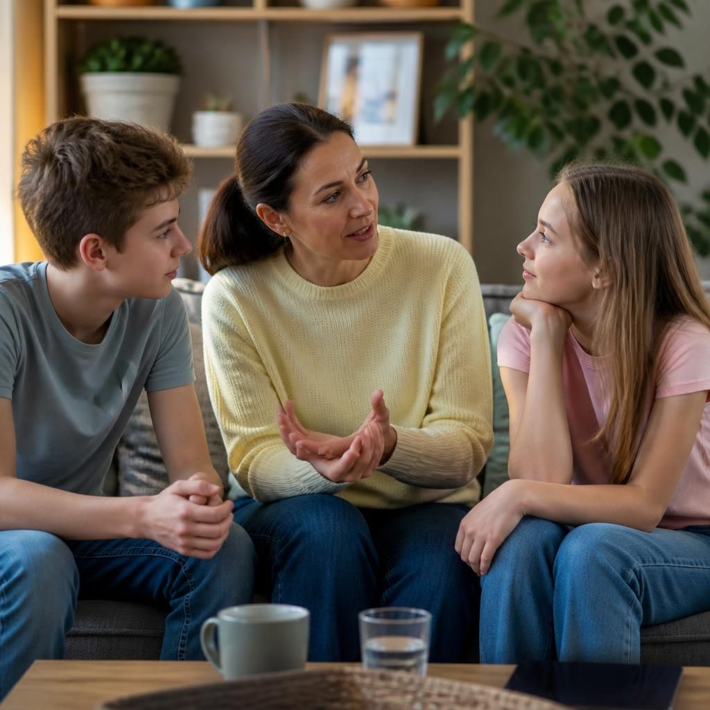 Parent discussing fostering with children at home