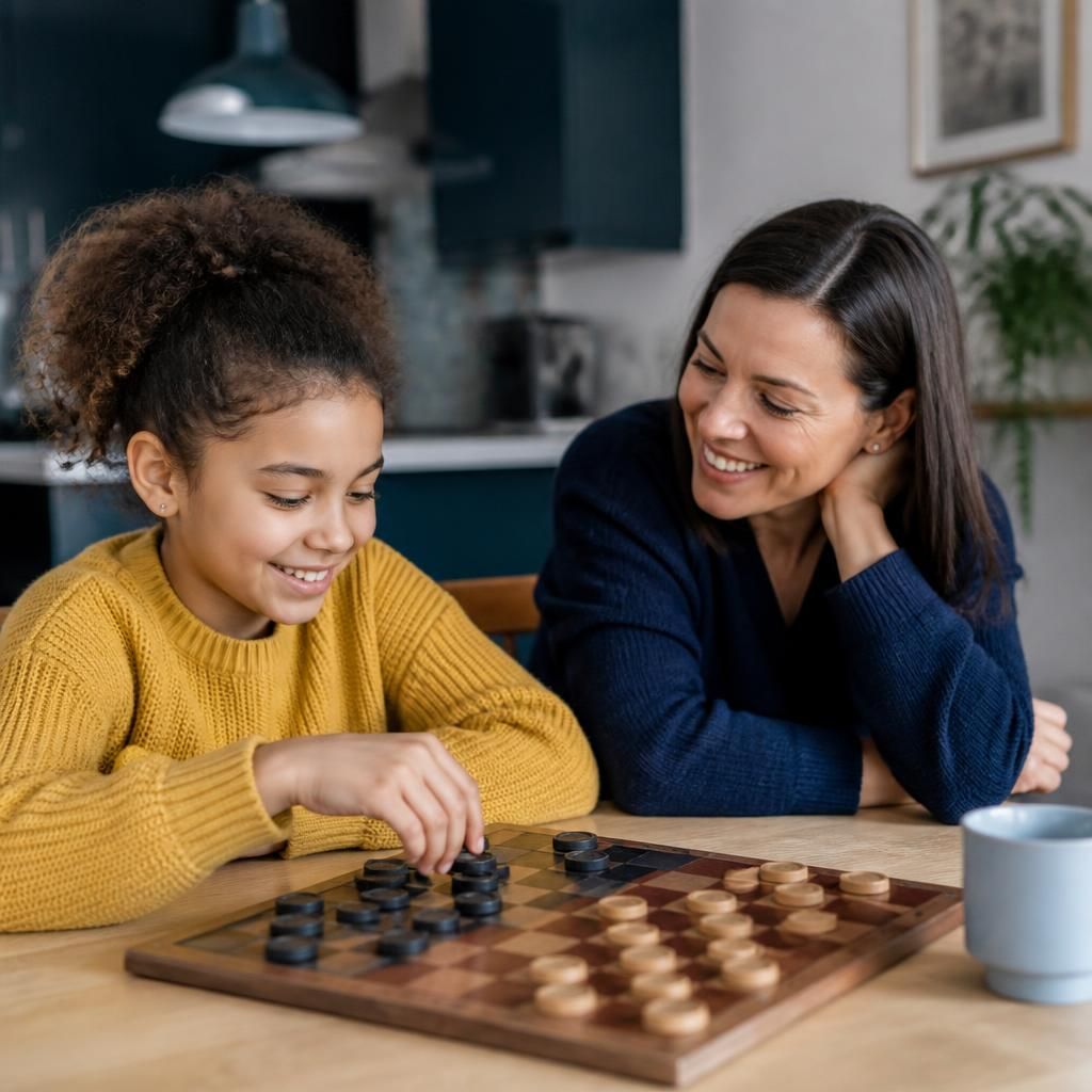 Foster child taking part in a family activity with a single parent