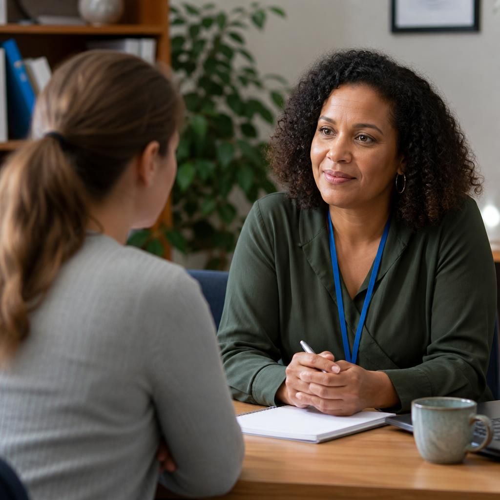 Applicant speaking with a fostering adviser during an assessment meeting