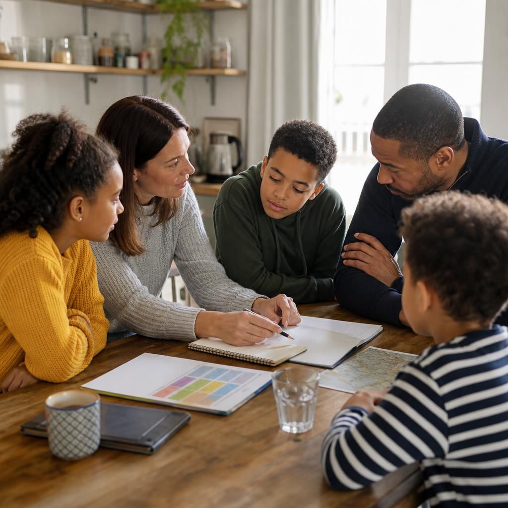 Family members planning daily responsibilities together