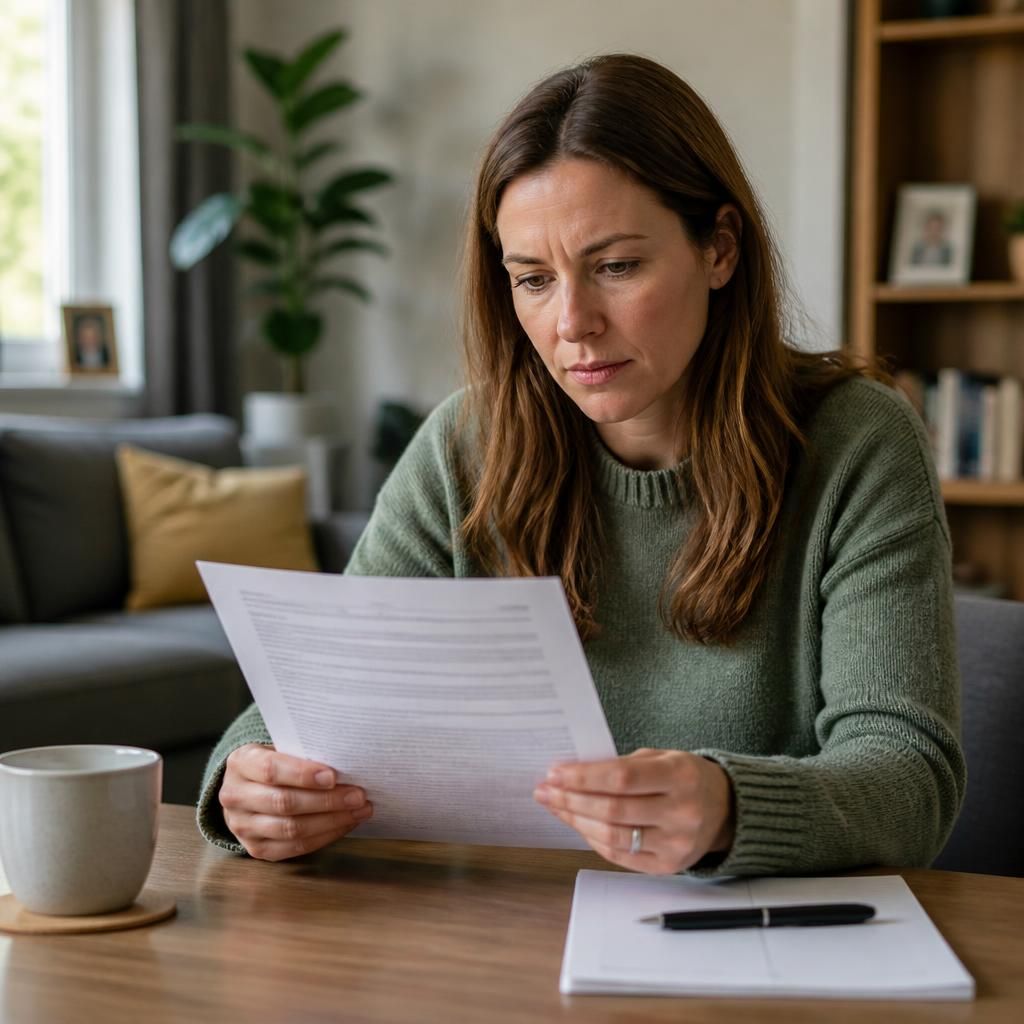 A prospective foster carer reviewing a tenancy agreement in a rented home