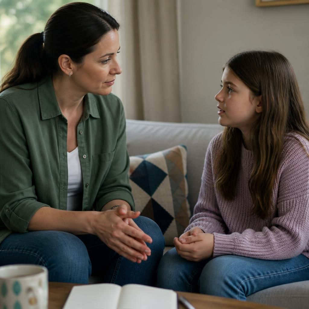 Adult and child talking together during a quiet activity