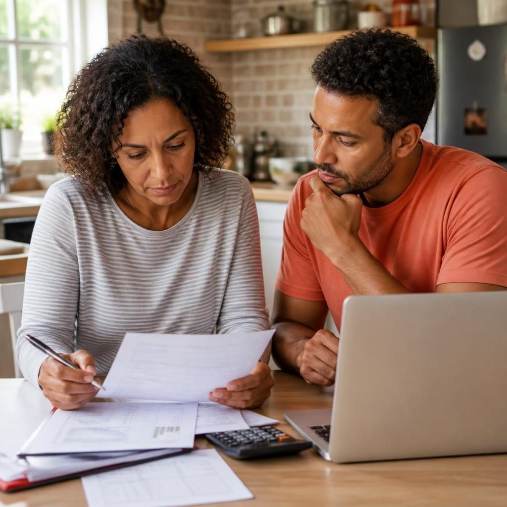 Foster carer reviewing household finances and fostering payment information