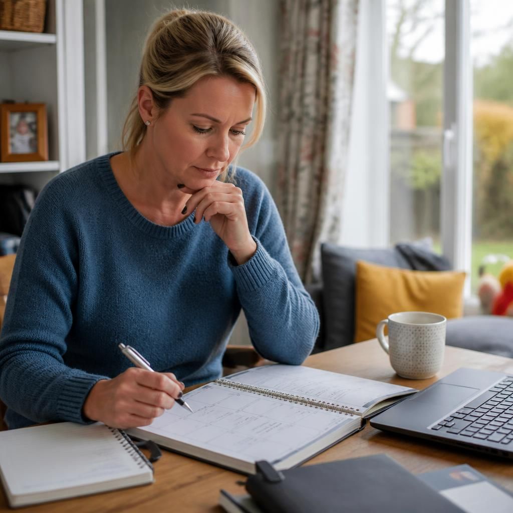 Foster carer reviewing a work schedule at home