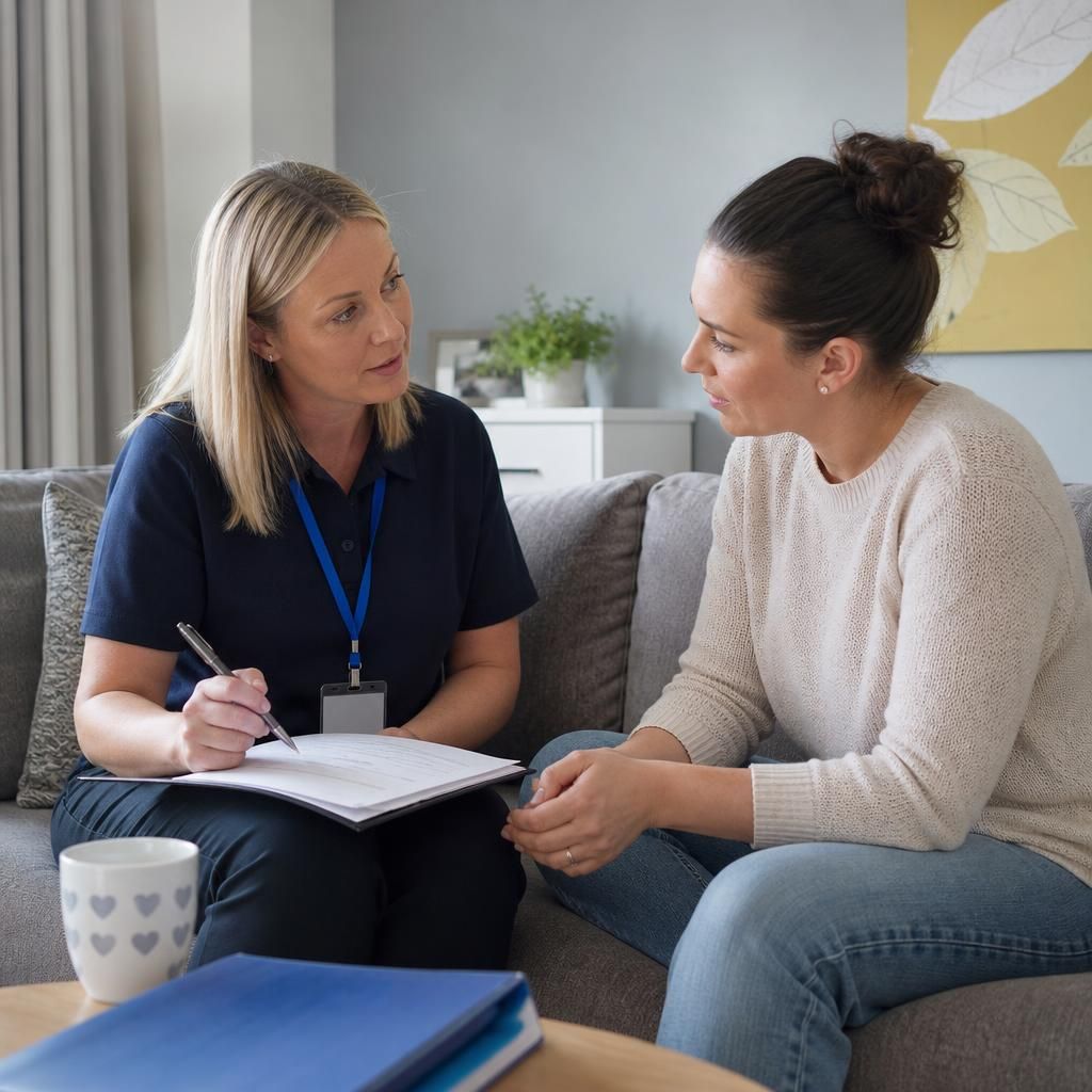 Foster carer and social worker discussing a child's placement information