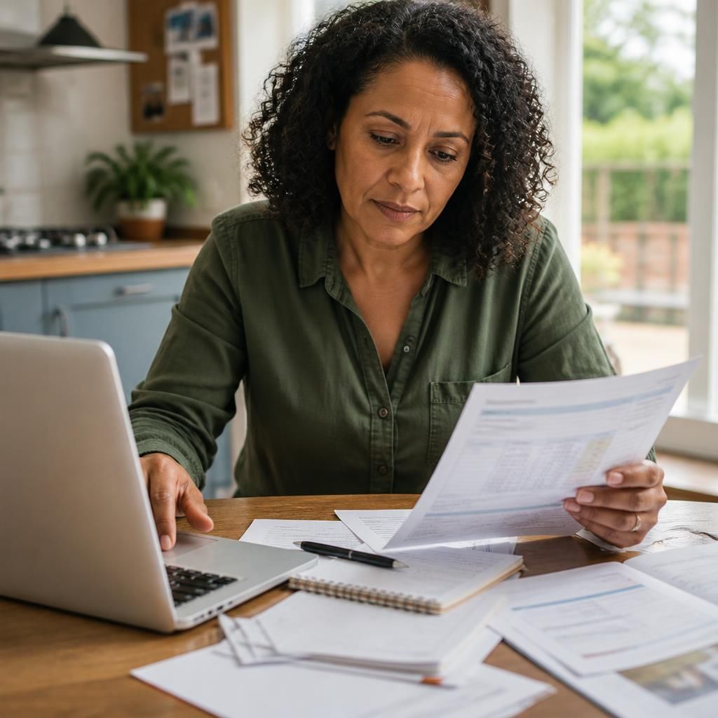 Foster carer reviewing payment details and support information at a desk