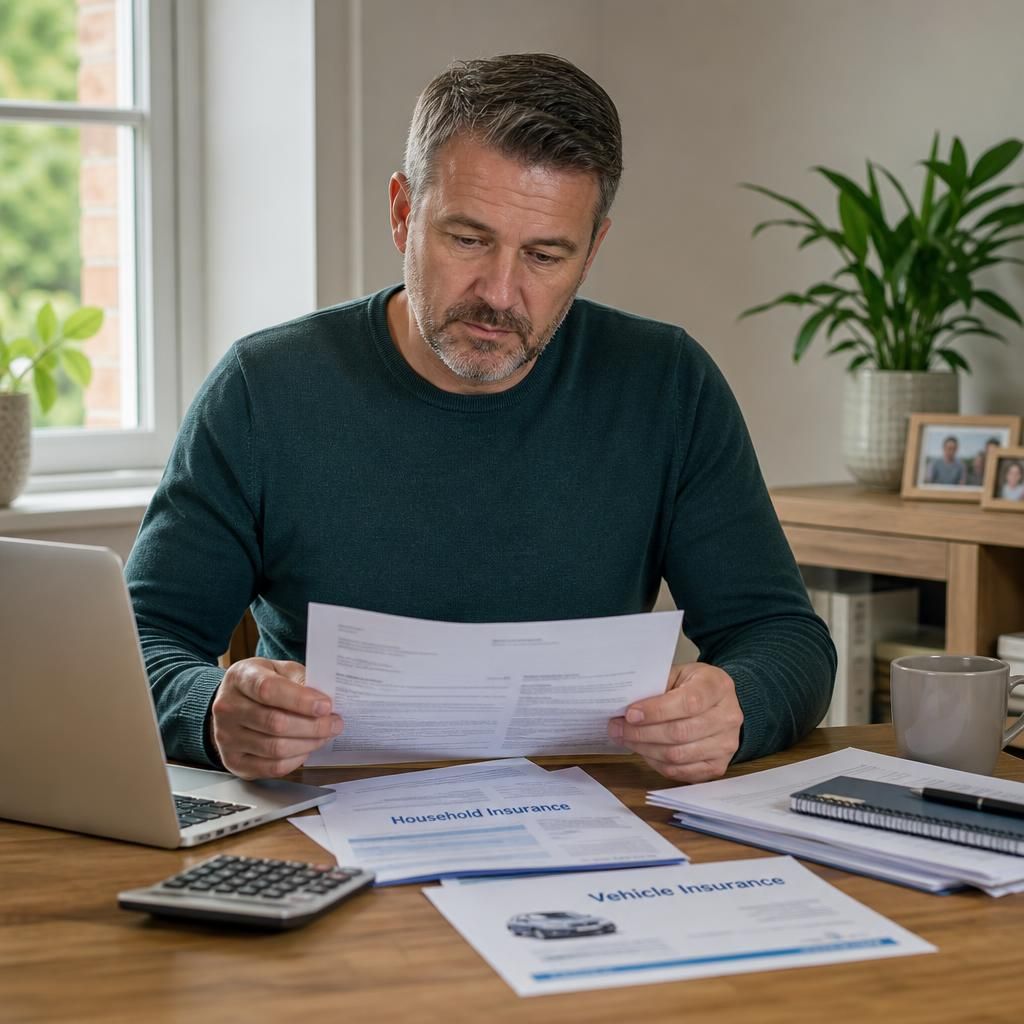 Foster carer reviewing household and vehicle insurance documents