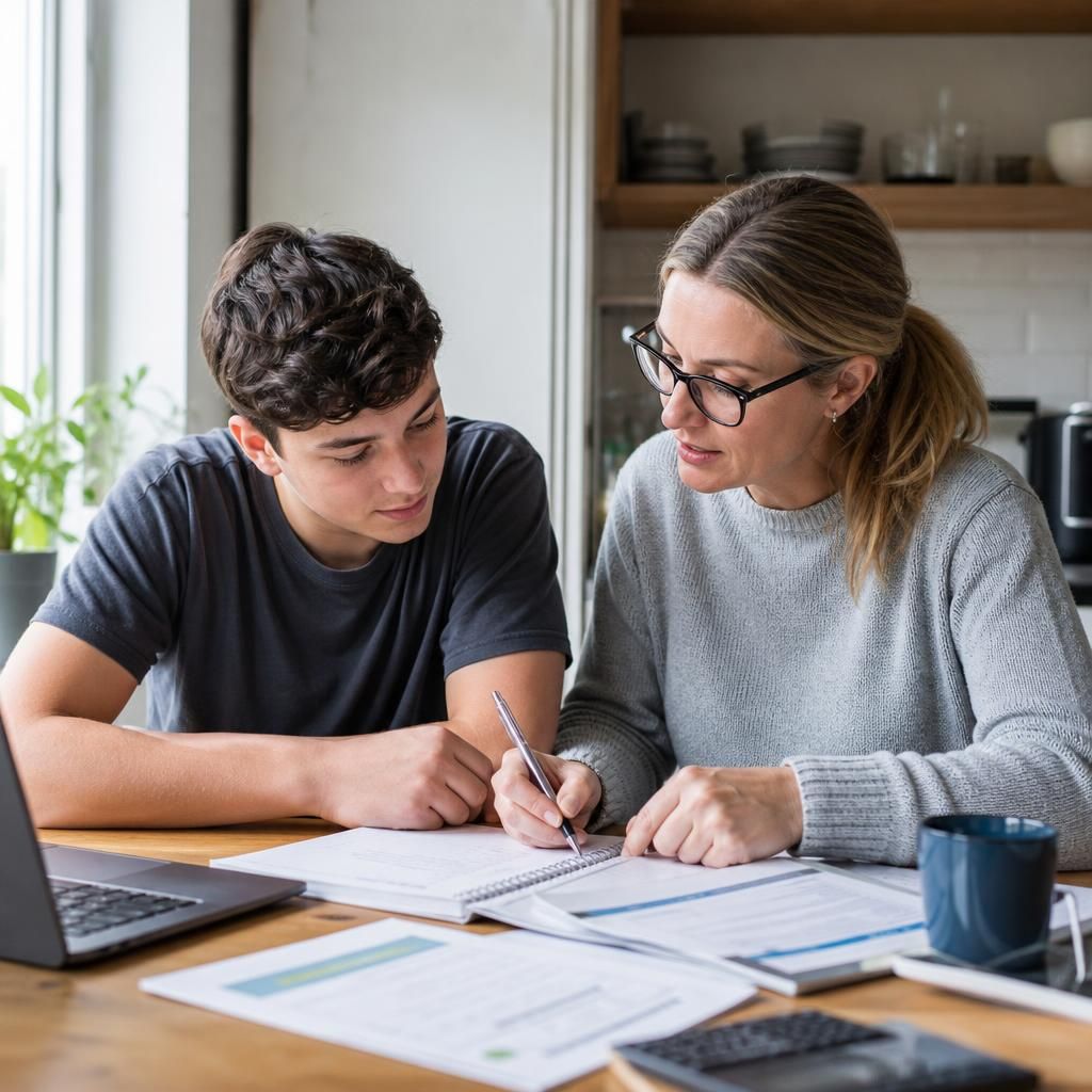 Young person and foster carer reviewing a personal plan together