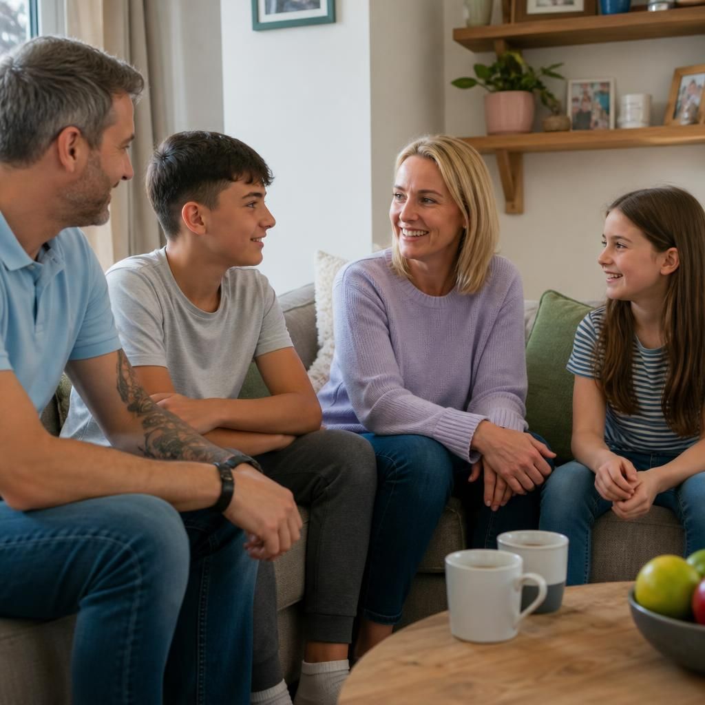 Family members spending time together in a living room