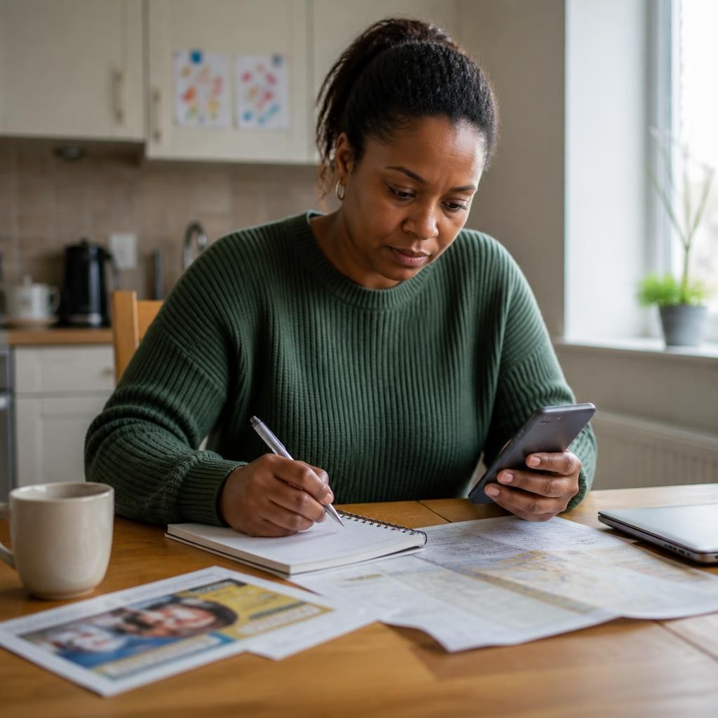 Foster carer checking travel arrangements for a child’s appointments and activities