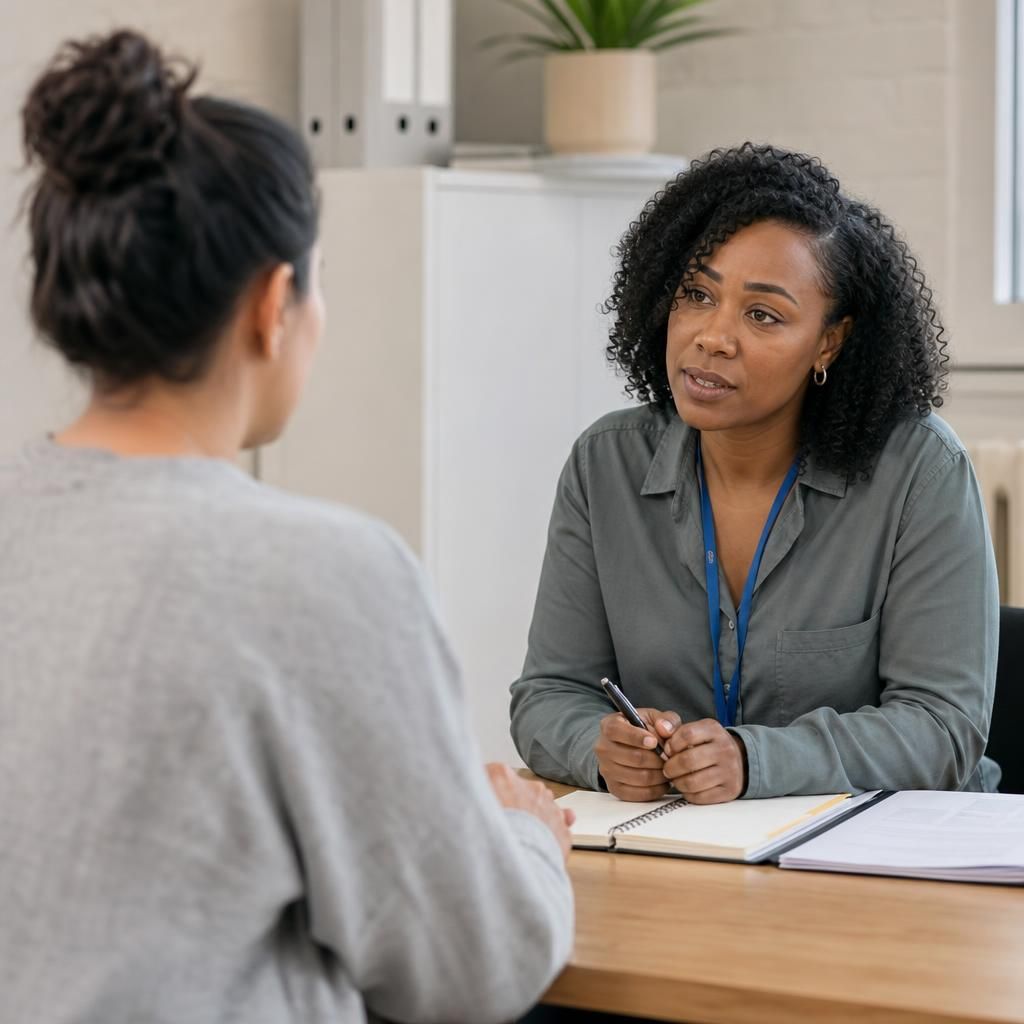 Birth parent speaking with a social worker about a child's care plan
