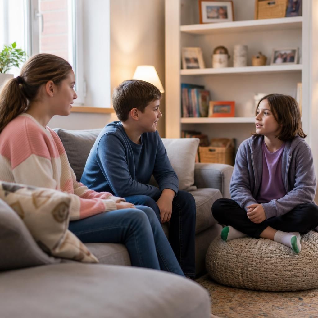 Children talking together in a family living room