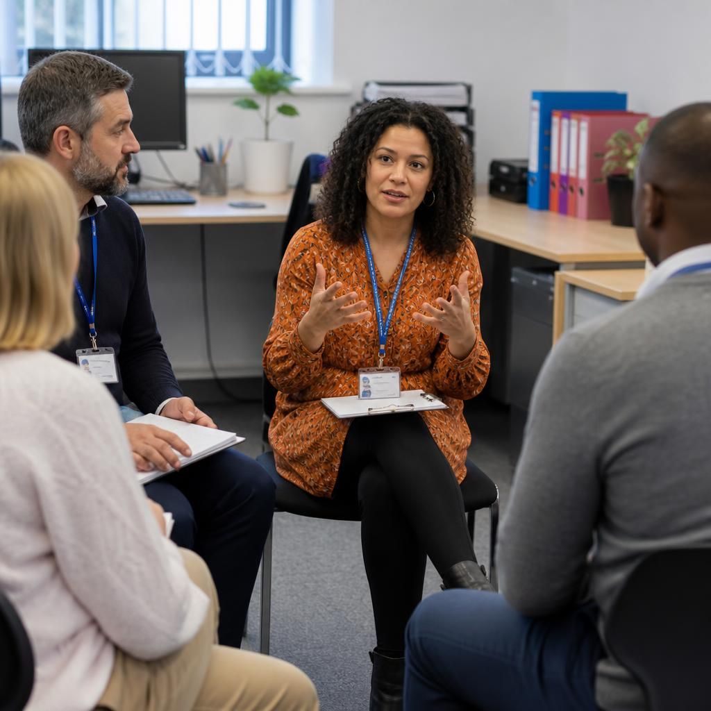Foster carers taking part in a training discussion with a facilitator