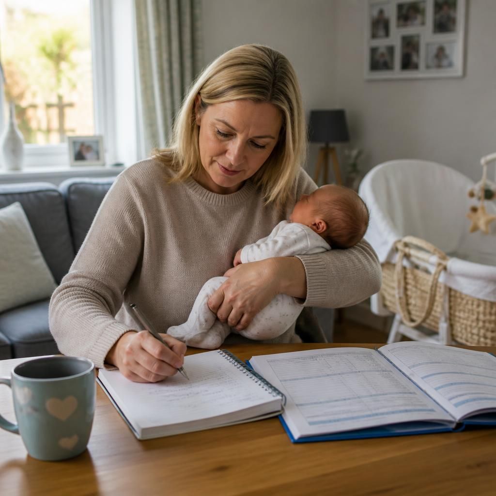 Foster carer recording information about a newborn’s routine