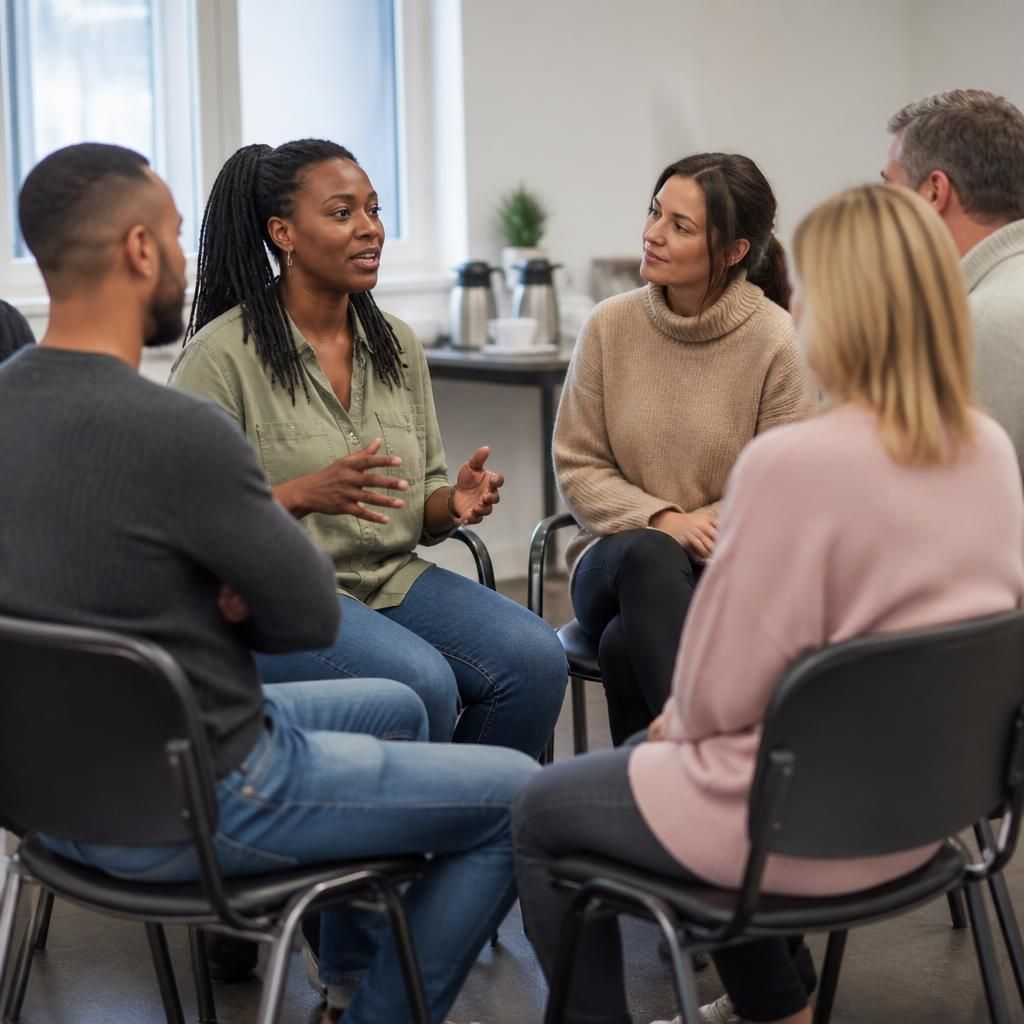 Foster carers sitting together in a group discussion