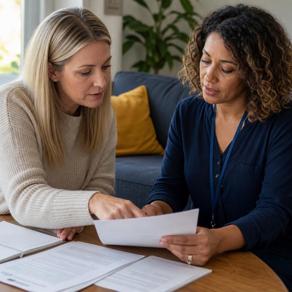 Foster carer reviewing placement information with a supervising social worker