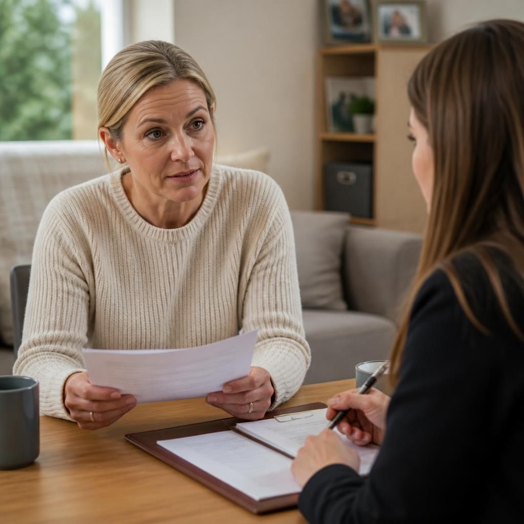 Foster carer discussing placement information with a social worker