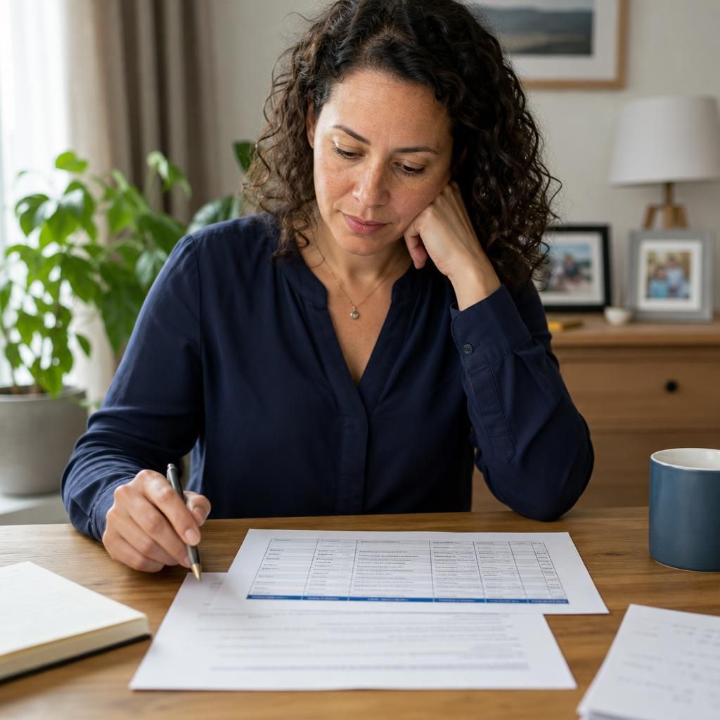 Person comparing written fostering payment policies in a table