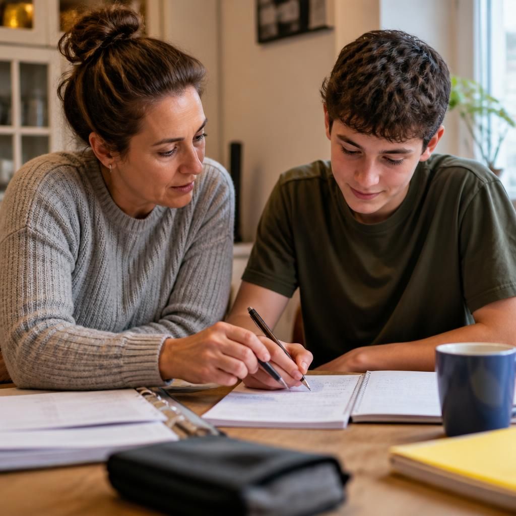 Teenager completing homework with support from a foster carer
