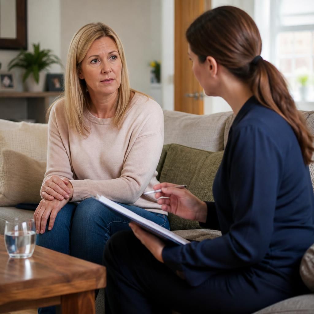 Foster carer speaking with a social worker during a home assessment