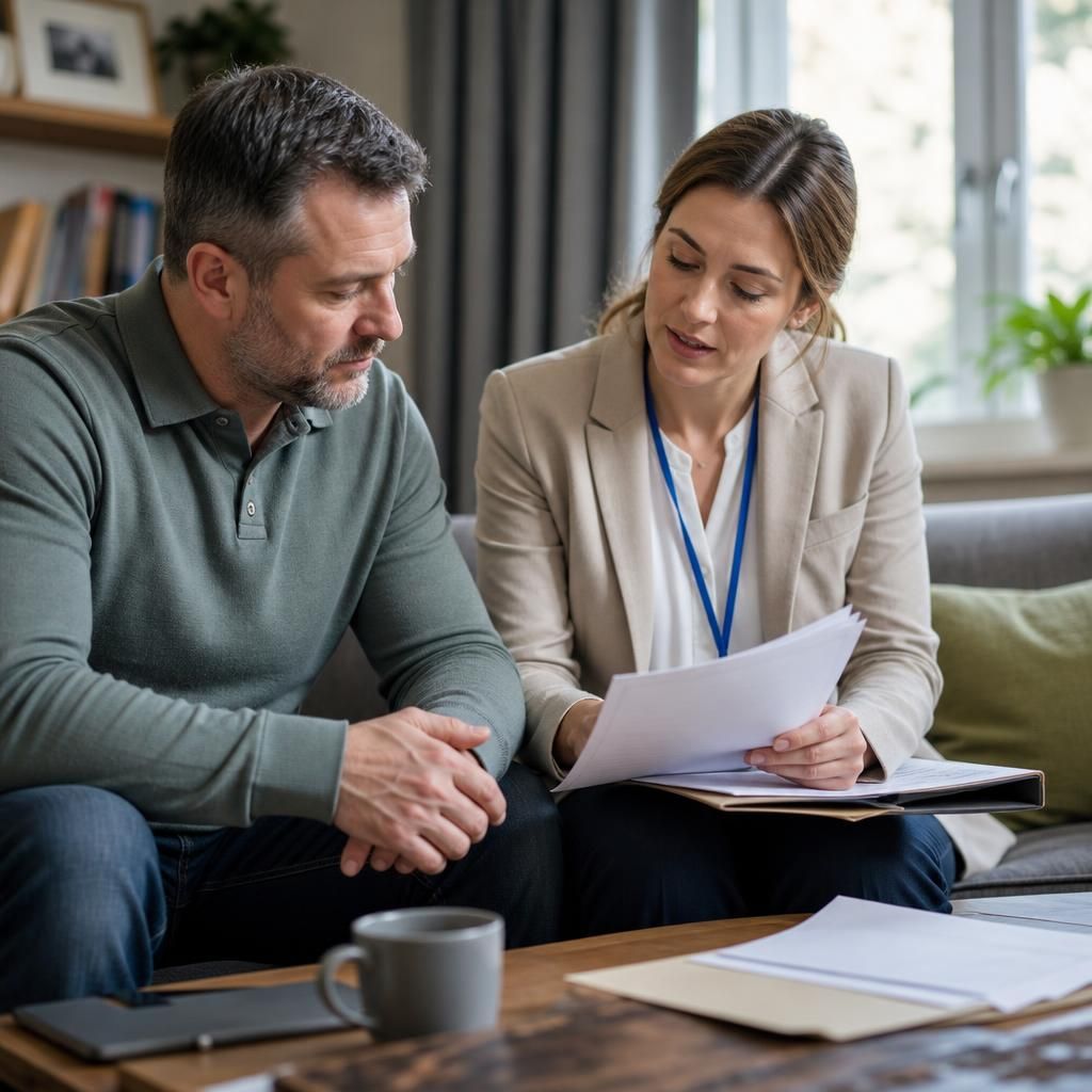 Foster carer and social worker reviewing assessment documents together