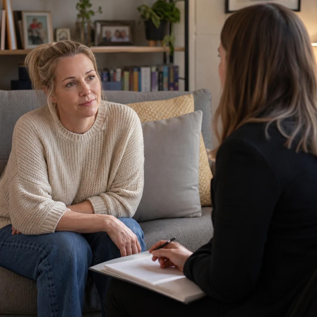 Foster carer speaking with a social worker during a home assessment visit