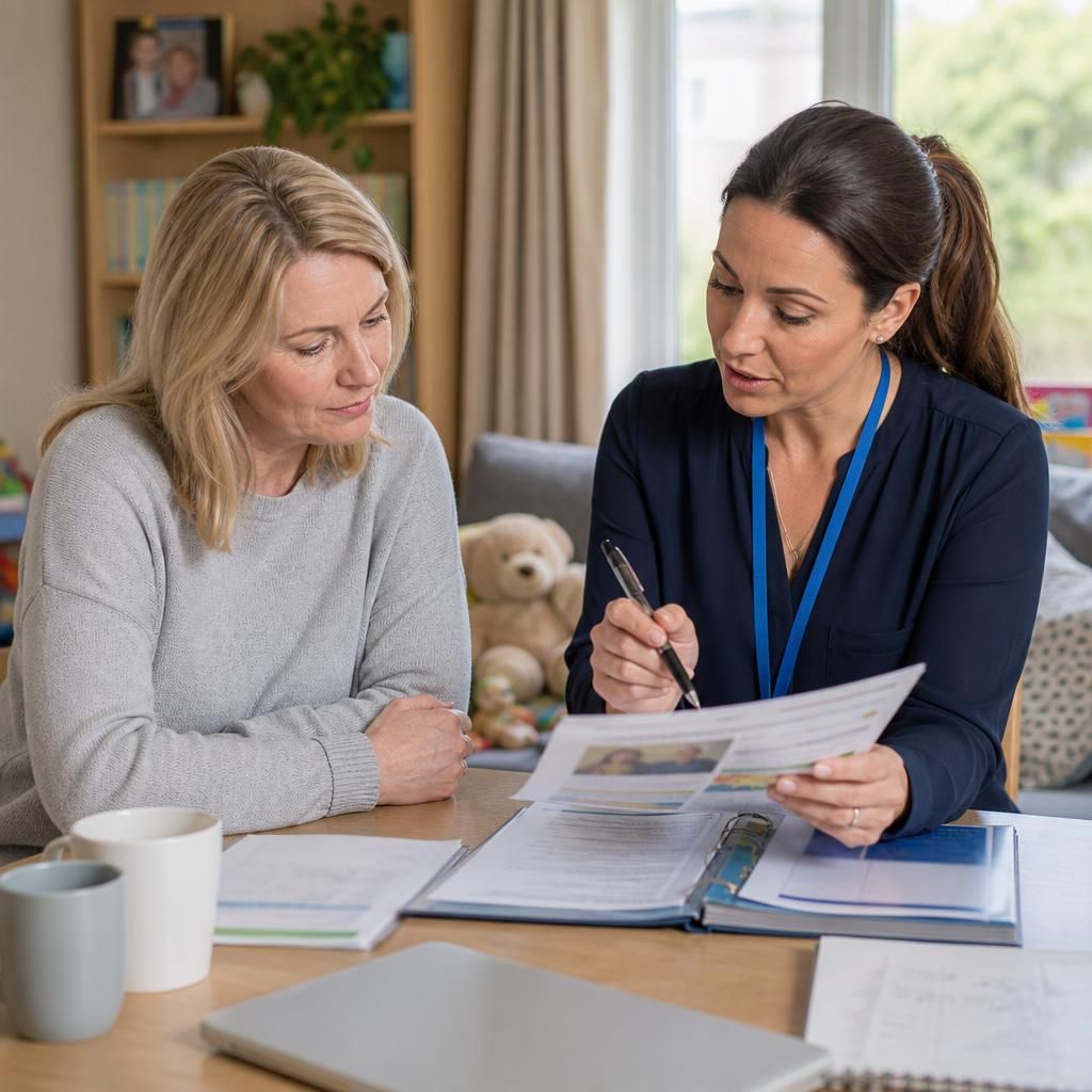 Foster carer and social worker reviewing a child's placement information
