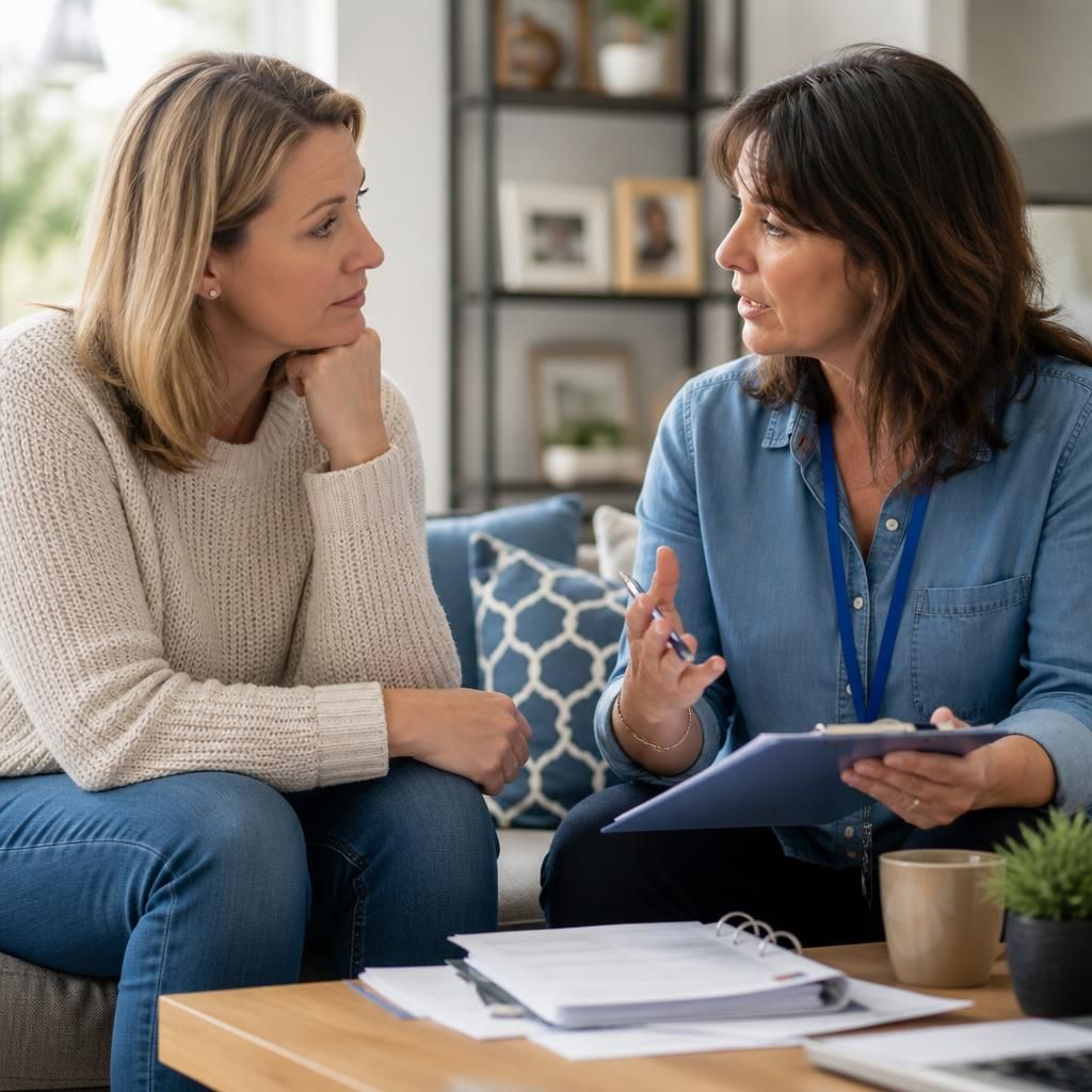 Foster carer speaking with a professional about a child’s needs